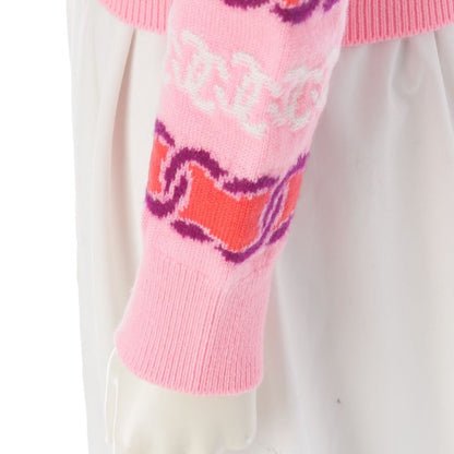 Chanel Cashmere CC Logo Cropped Long Sleeve Sweater Knit Top Pink 34