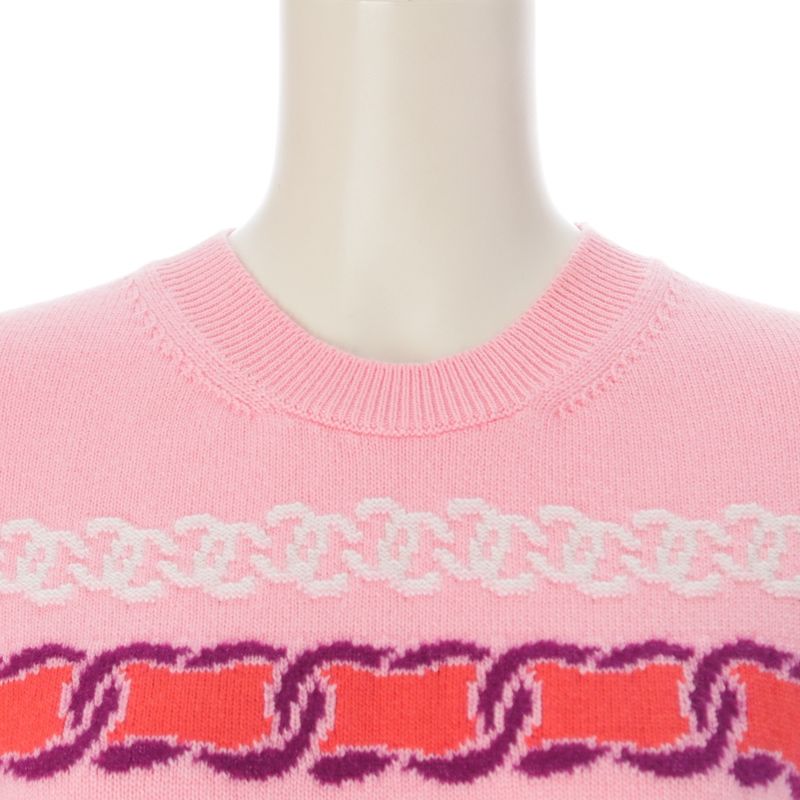 Chanel Cashmere CC Logo Cropped Long Sleeve Sweater Knit Top Pink 34