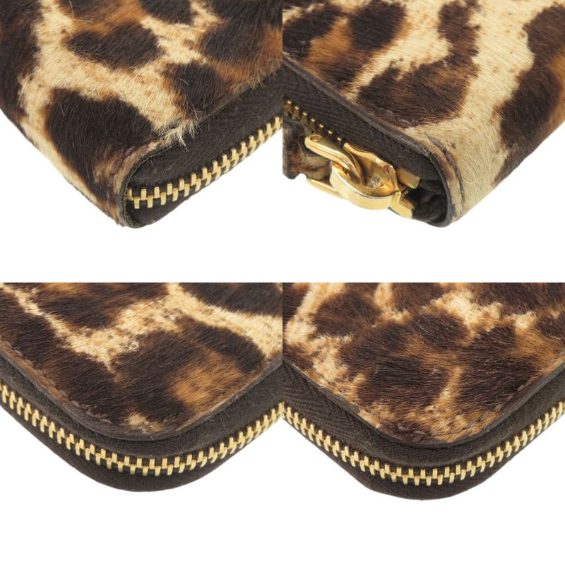 Prada Triangle Logo Leopard Pattern Halaco Zip Around Wallet