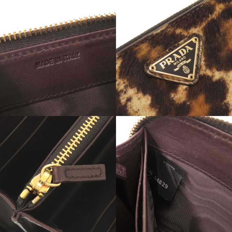 Prada Triangle Logo Leopard Pattern Halaco Zip Around Wallet