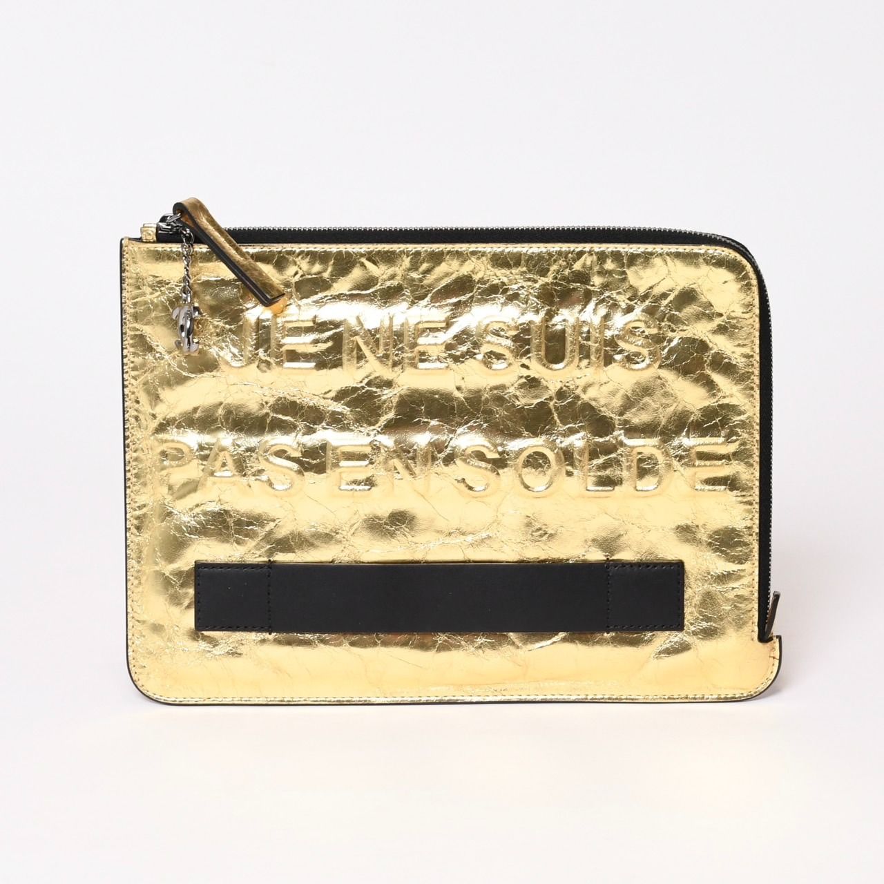 Chanel Votez Coco Clutch CC Logo Crinkle Leather Metallic Gold