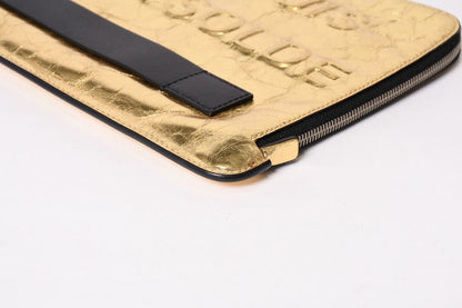 Chanel Votez Coco Clutch CC Logo Crinkle Leather Metallic Gold — view 8
