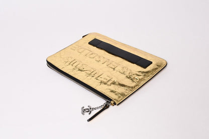 Chanel Votez Coco Clutch CC Logo Crinkle Leather Metallic Gold — view 5