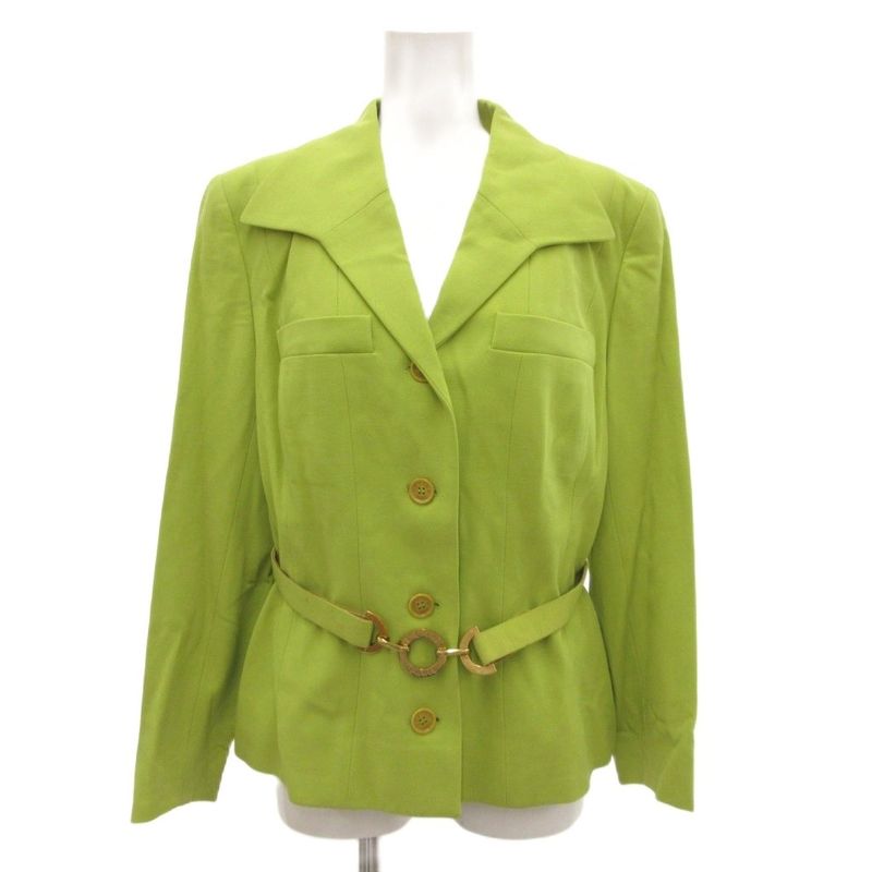 Celine Color Suit Set Tailored Open Collar Jacket Skirt Logo Golden Button 42