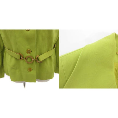 Celine Color Suit Set Tailored Open Collar Jacket Skirt Logo Golden Button 42
