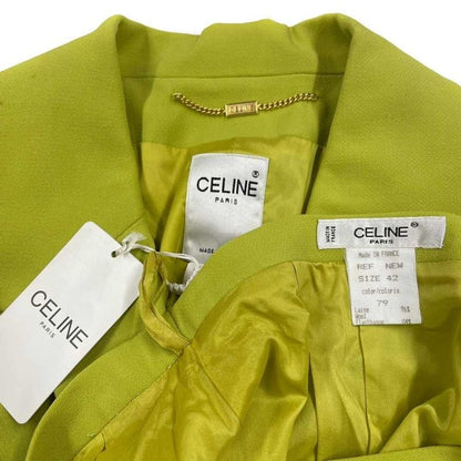 Celine Color Suit Set Tailored Open Collar Jacket Skirt Logo Golden Button 42
