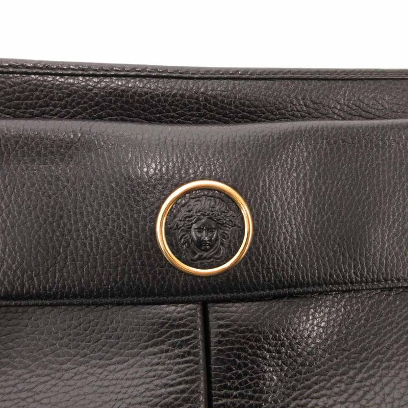 Versace Gianni Clutch Leather Medusa Logo Black