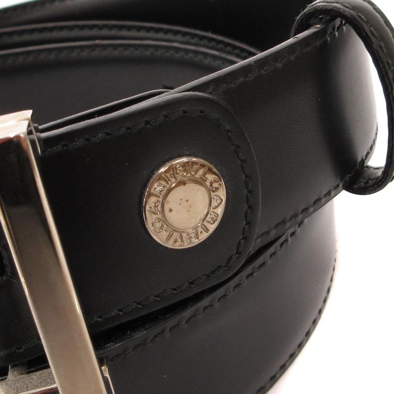 Bvlgari Belt Smooth Leather Square Buckle Logo 110 44 Black