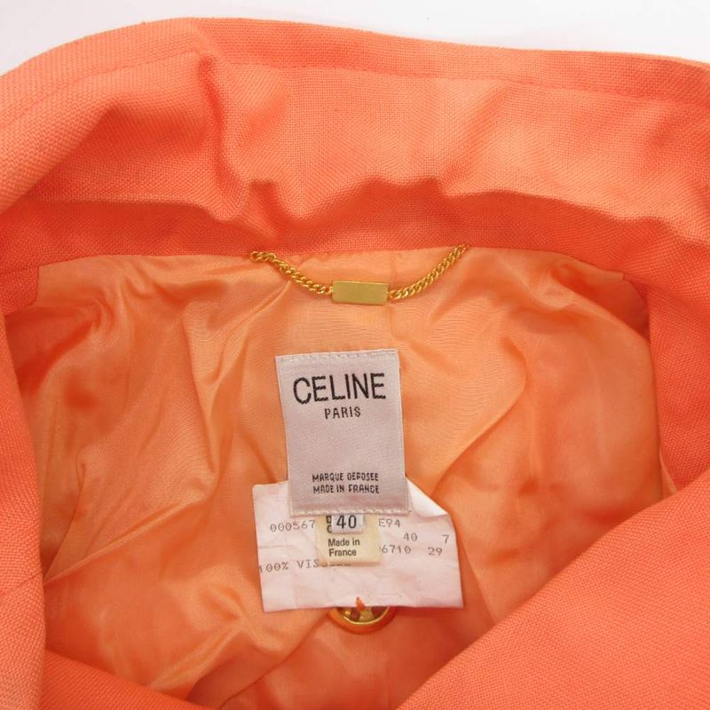 Celine Color Suit Set Tailored Open Collar Jacket Skirt Logo Golden Button