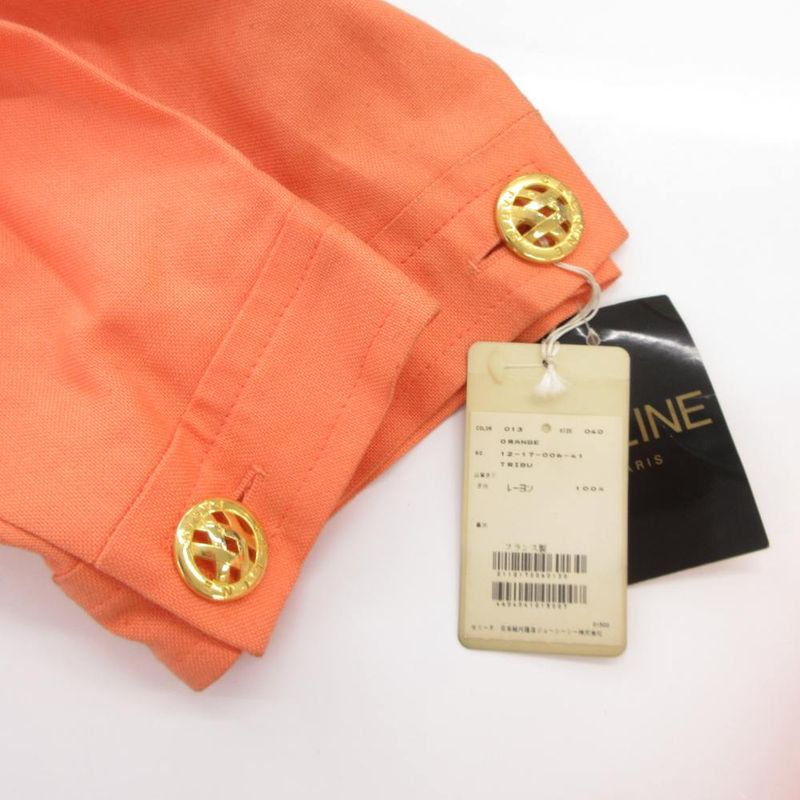 Celine Color Suit Set Tailored Open Collar Jacket Skirt Logo Golden Button