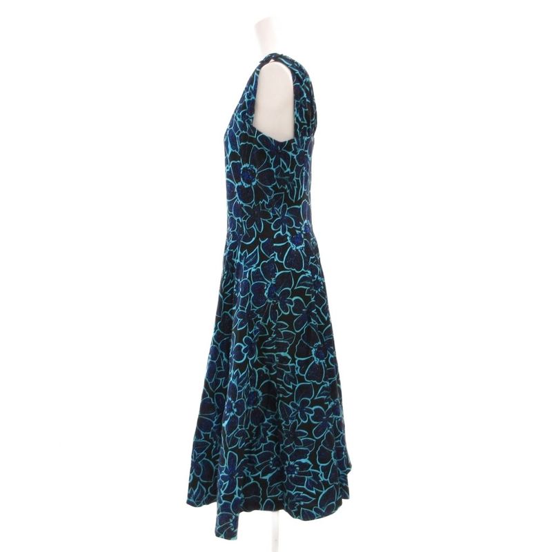 Saint Laurent Yves Sleeveless Dress Mimore Long Floral Pattern All Over M Blue
