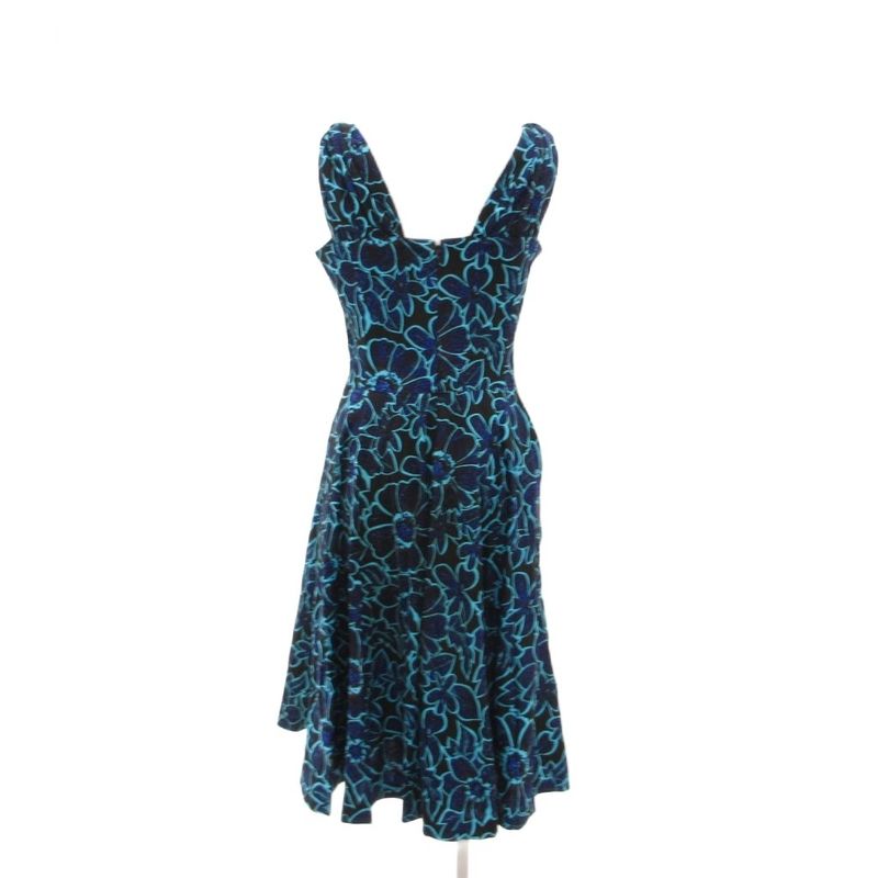 Saint Laurent Yves Sleeveless Dress Mimore Long Floral Pattern All Over M Blue