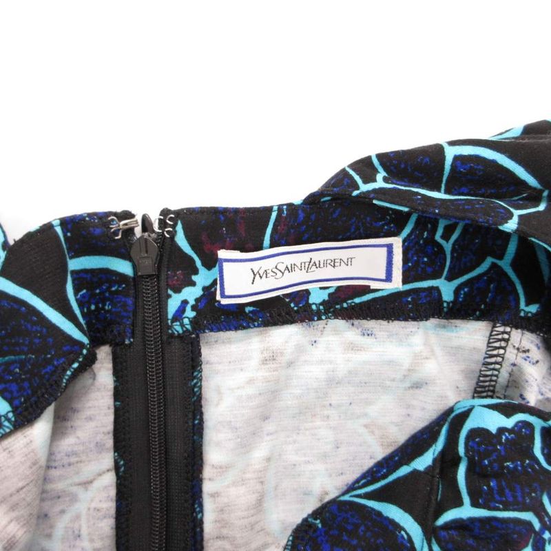 Saint Laurent Yves Sleeveless Dress Mimore Long Floral Pattern All Over M Blue