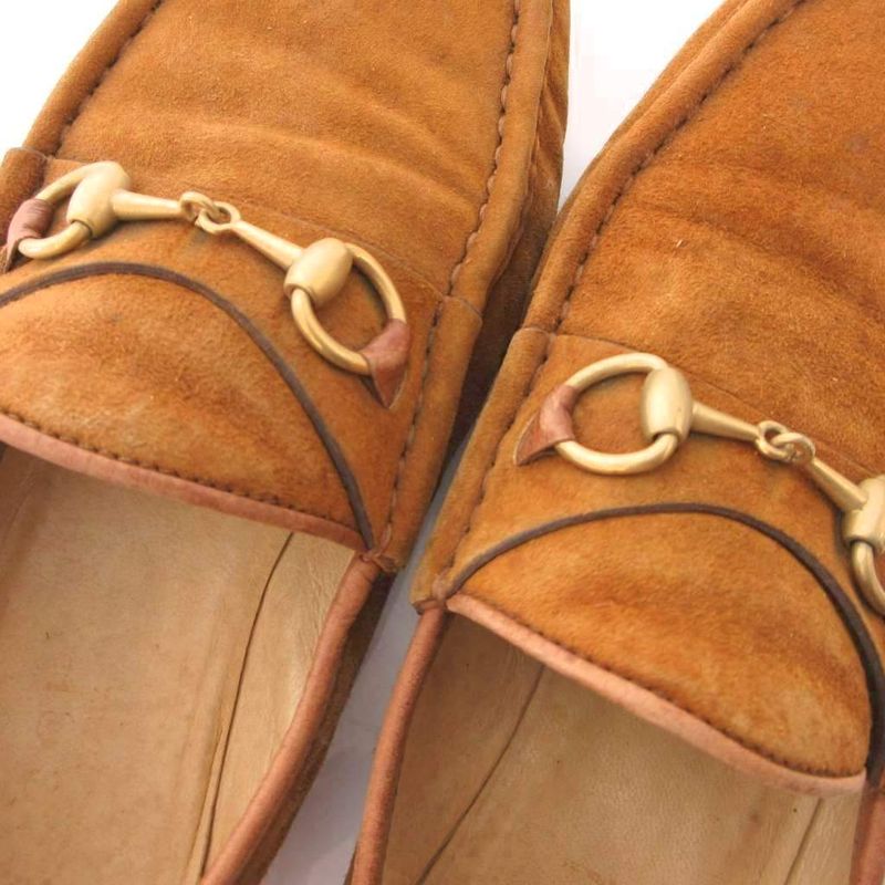 Gucci Horsebit Loafers Suede Gold 36 Brown