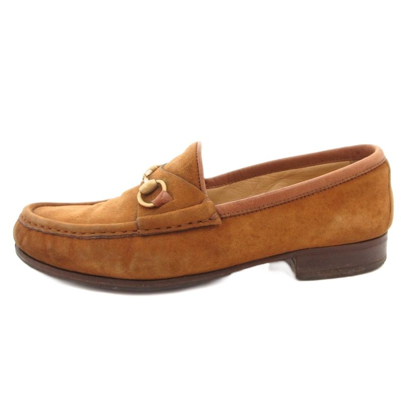 Gucci Horsebit Loafers Suede Gold 36 Brown