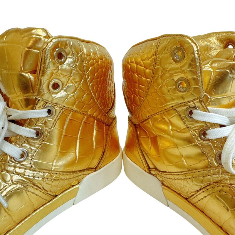 Chanel High Cut Sneakers Croco Embossed Leather Gold