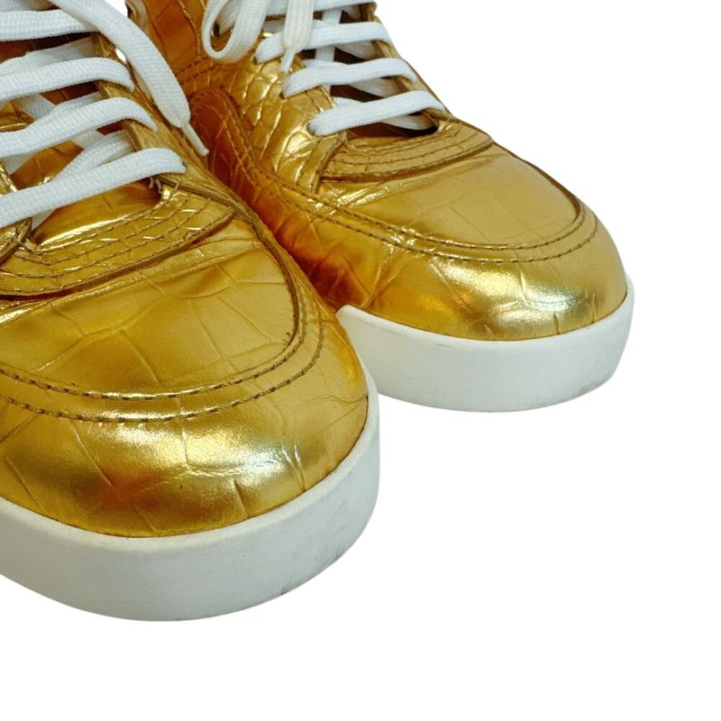 Chanel High Cut Sneakers Croco Embossed Leather Gold