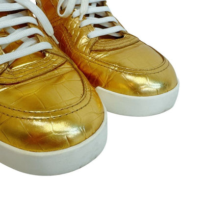 Chanel High Cut Sneakers Croco Embossed Leather Gold