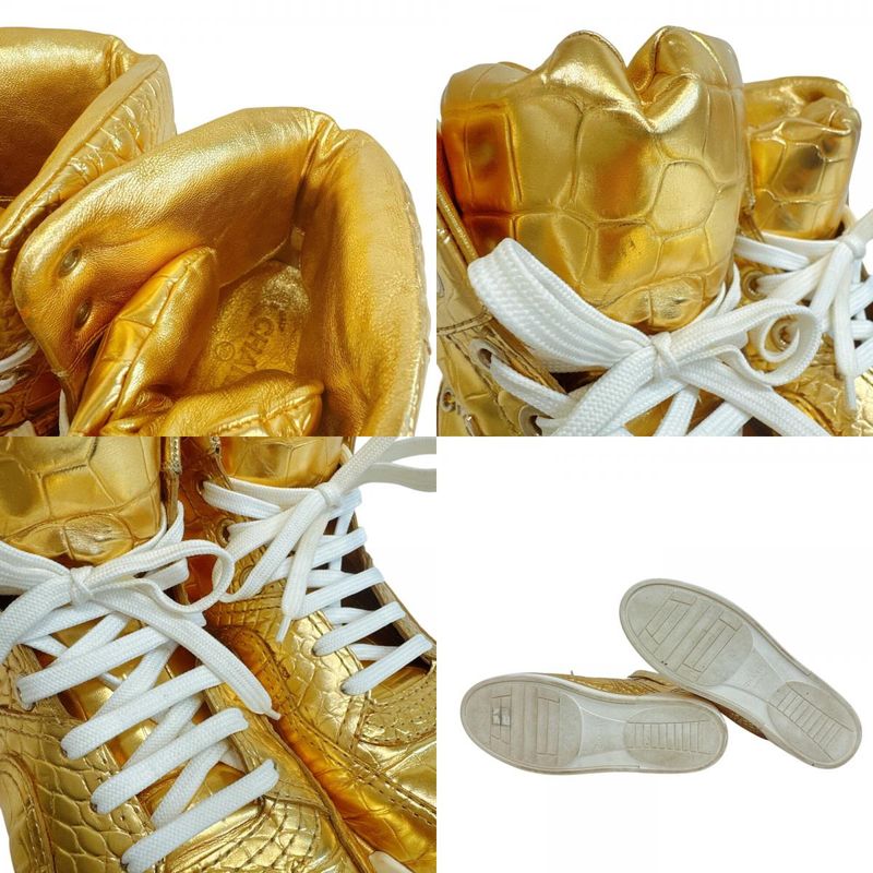 Chanel High Cut Sneakers Croco Embossed Leather Gold
