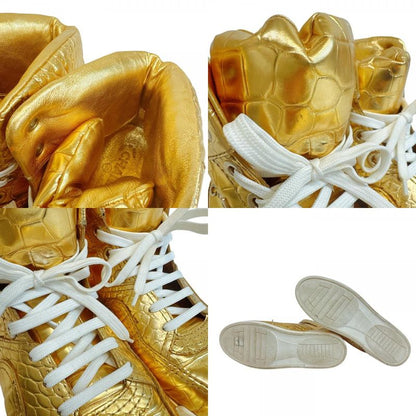 Chanel High Cut Sneakers Croco Embossed Leather Gold