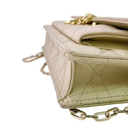 Dior Lady Logo Leather Wallet Chain Beige Handbag