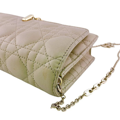 Dior Lady Logo Leather Wallet Chain Beige Handbag