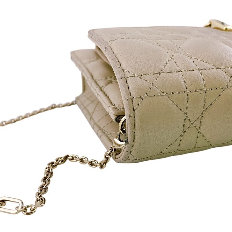 Dior Lady Logo Leather Wallet Chain Beige Handbag