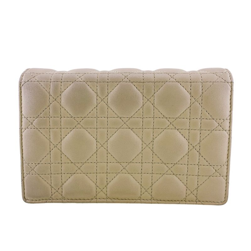 Dior Lady Logo Leather Wallet Chain Beige Handbag