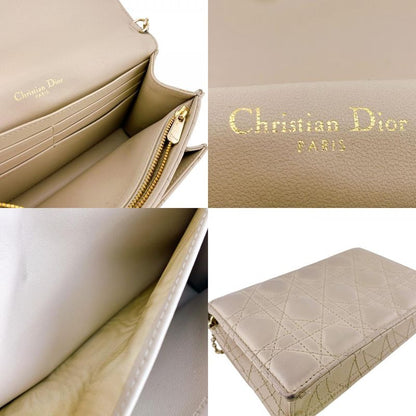 Dior Lady Logo Leather Wallet Chain Beige Handbag