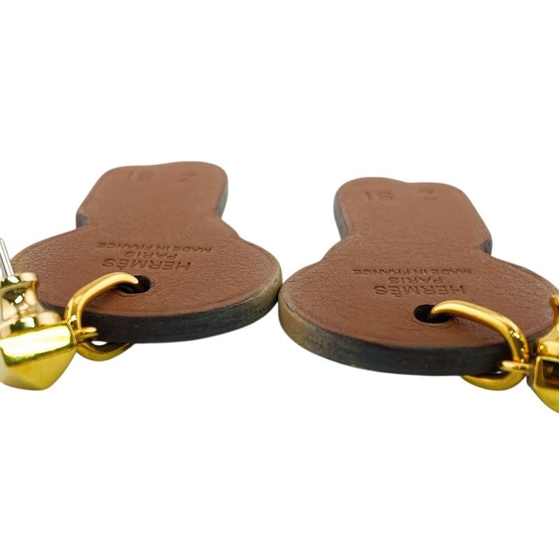 Hermes Curiosity Leather Earrings Brown