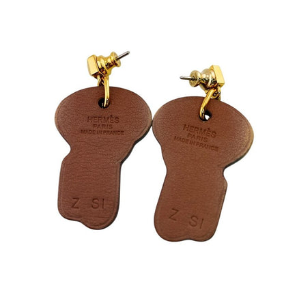 Hermes Curiosity Leather Earrings Brown