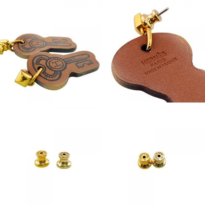 Hermes Curiosity Leather Earrings Brown