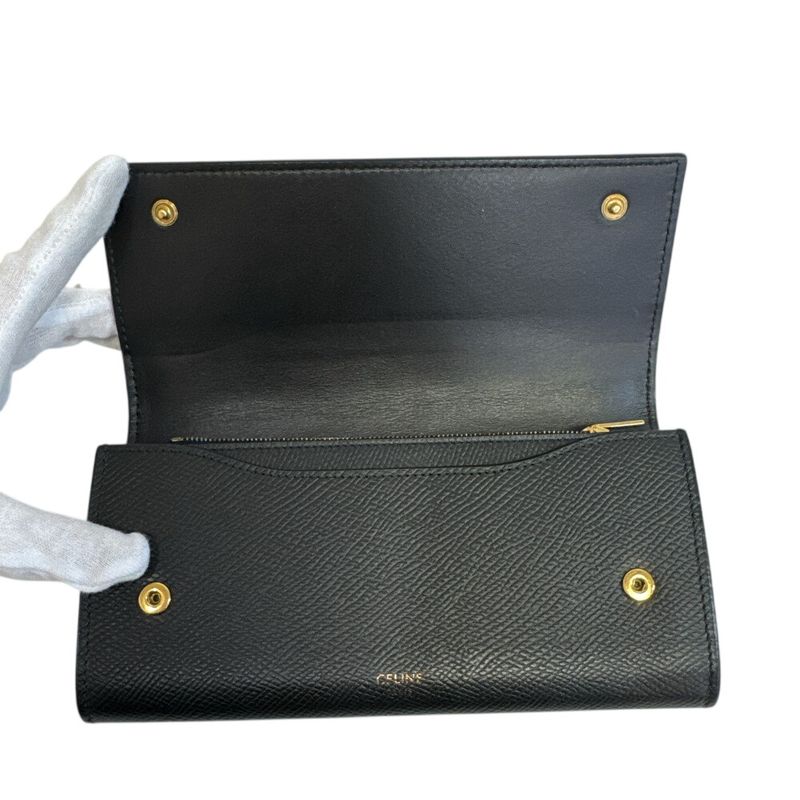 Celine Large Flap Wallet Leather Black