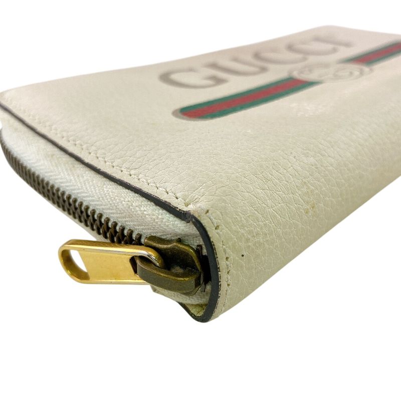 Gucci Zip Around Logo Print Leather Wallet White