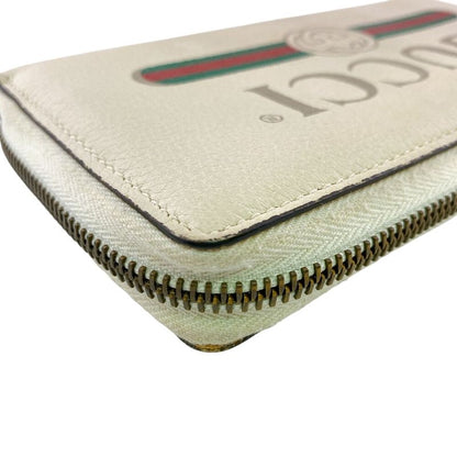 Gucci Zip Around Logo Print Leather Wallet White