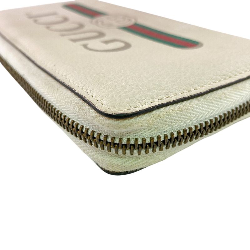 Gucci Zip Around Logo Print Leather Wallet White