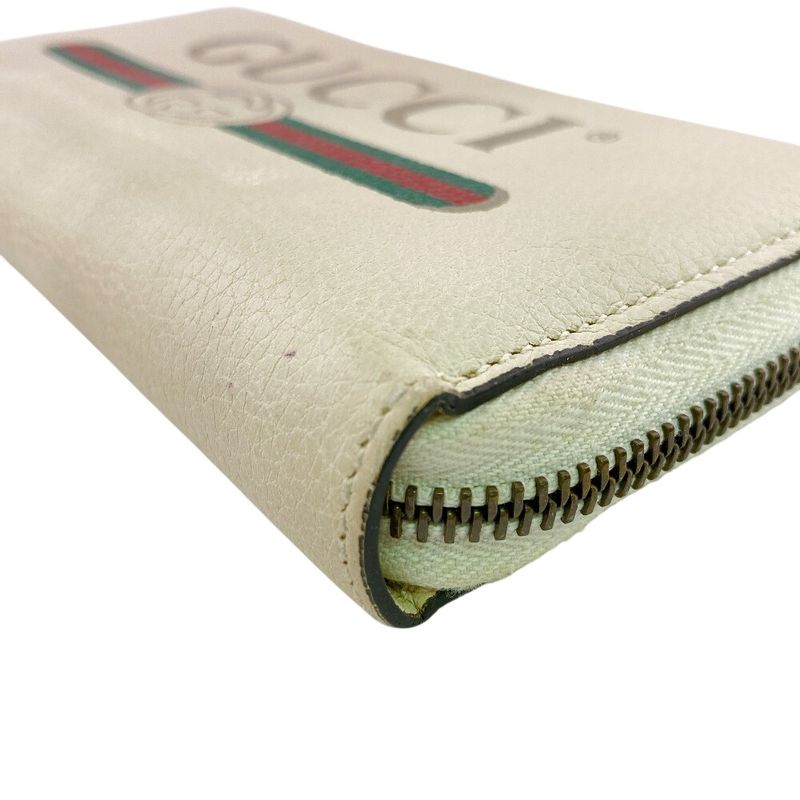 Gucci Zip Around Logo Print Leather Wallet White