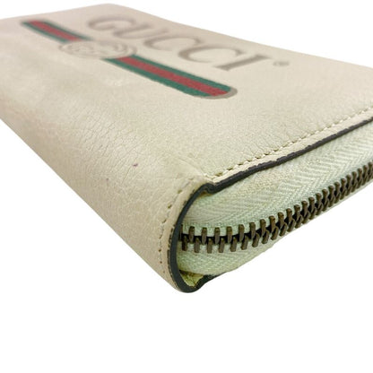 Gucci Zip Around Logo Print Leather Wallet White