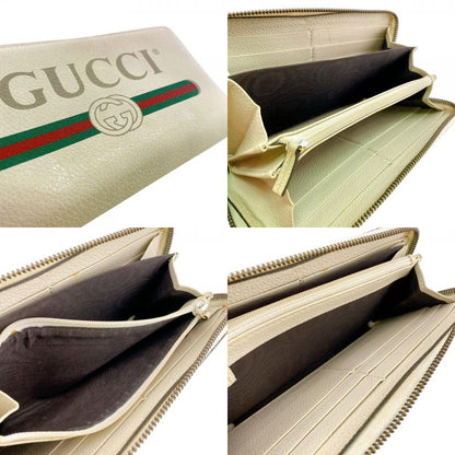 Gucci Zip Around Logo Print Leather Wallet White
