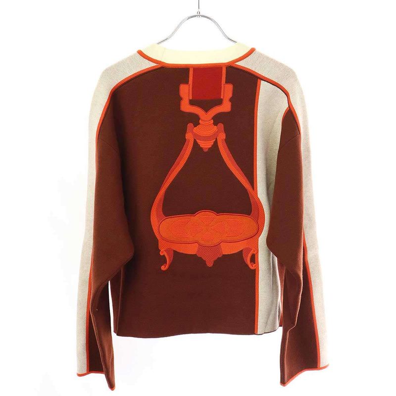 Hermes Embroidered Knit Sweater Brown 34