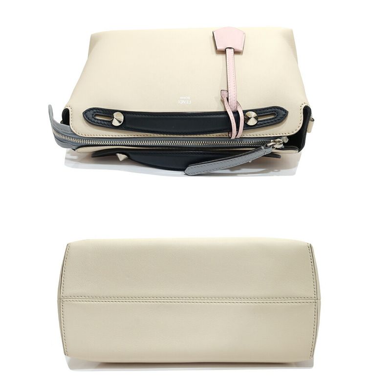 Fendi by the Way Handbag 2-Way Leather Ivory Silver