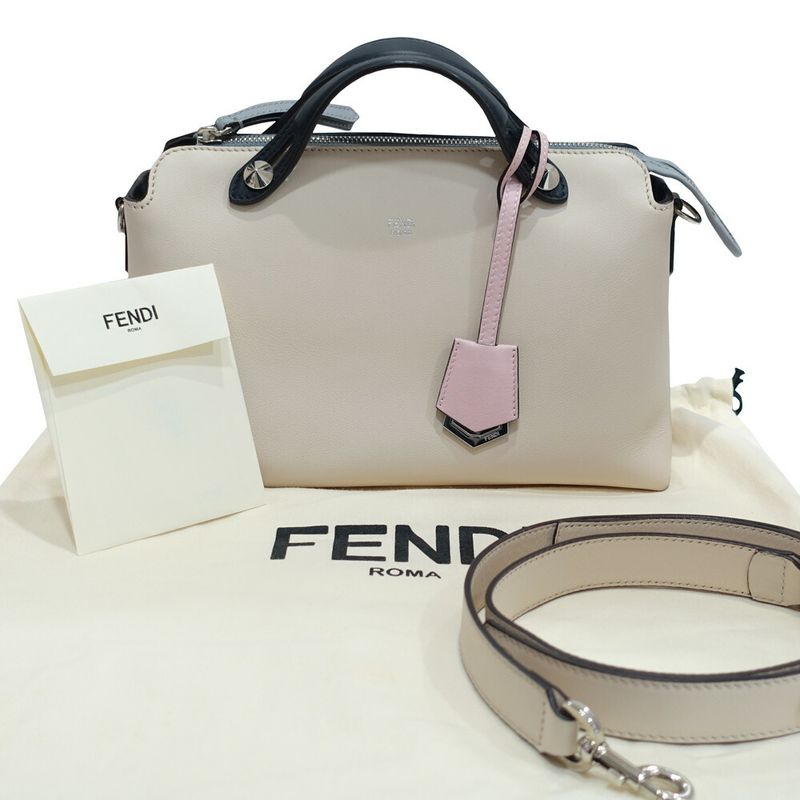 Fendi by the Way Handbag 2-Way Leather Ivory Silver