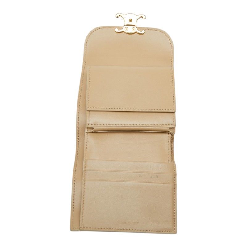 Celine Triomphe Small Flap Wallet Beige Leather