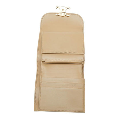 Celine Triomphe Small Flap Wallet Beige Leather