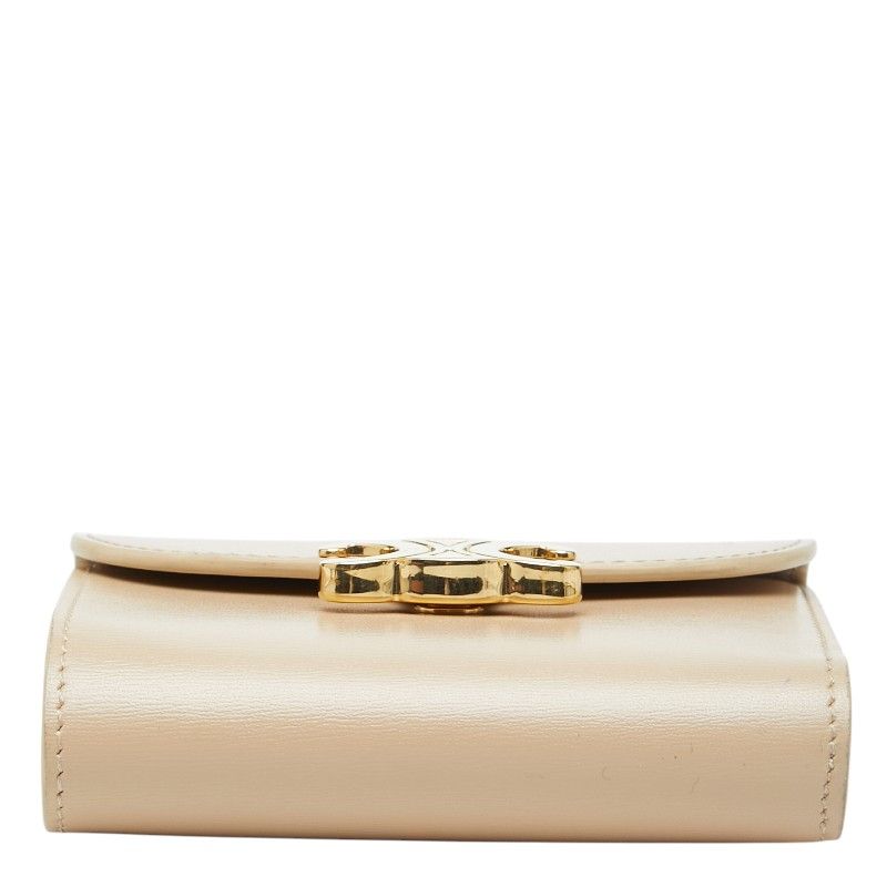 Celine Triomphe Small Flap Wallet Beige Leather