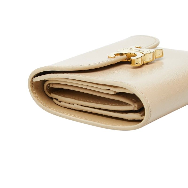 Celine Triomphe Small Flap Wallet Beige Leather