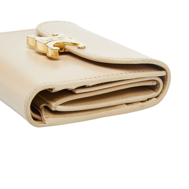 Celine Triomphe Small Flap Wallet Beige Leather