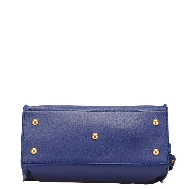 Saint Laurent YSL Logo Petit Cabas 2-Way Shoulder Bag Blue Leather