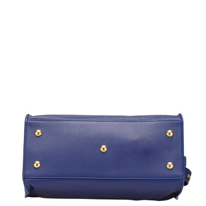 Saint Laurent YSL Logo Petit Cabas 2-Way Shoulder Bag Blue Leather