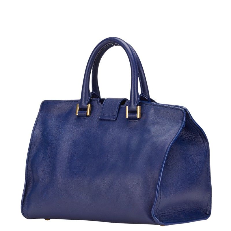 Saint Laurent YSL Logo Petit Cabas 2-Way Shoulder Bag Blue Leather